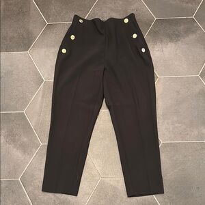 Zara High-Waist Black Trousers with Gold Buttons